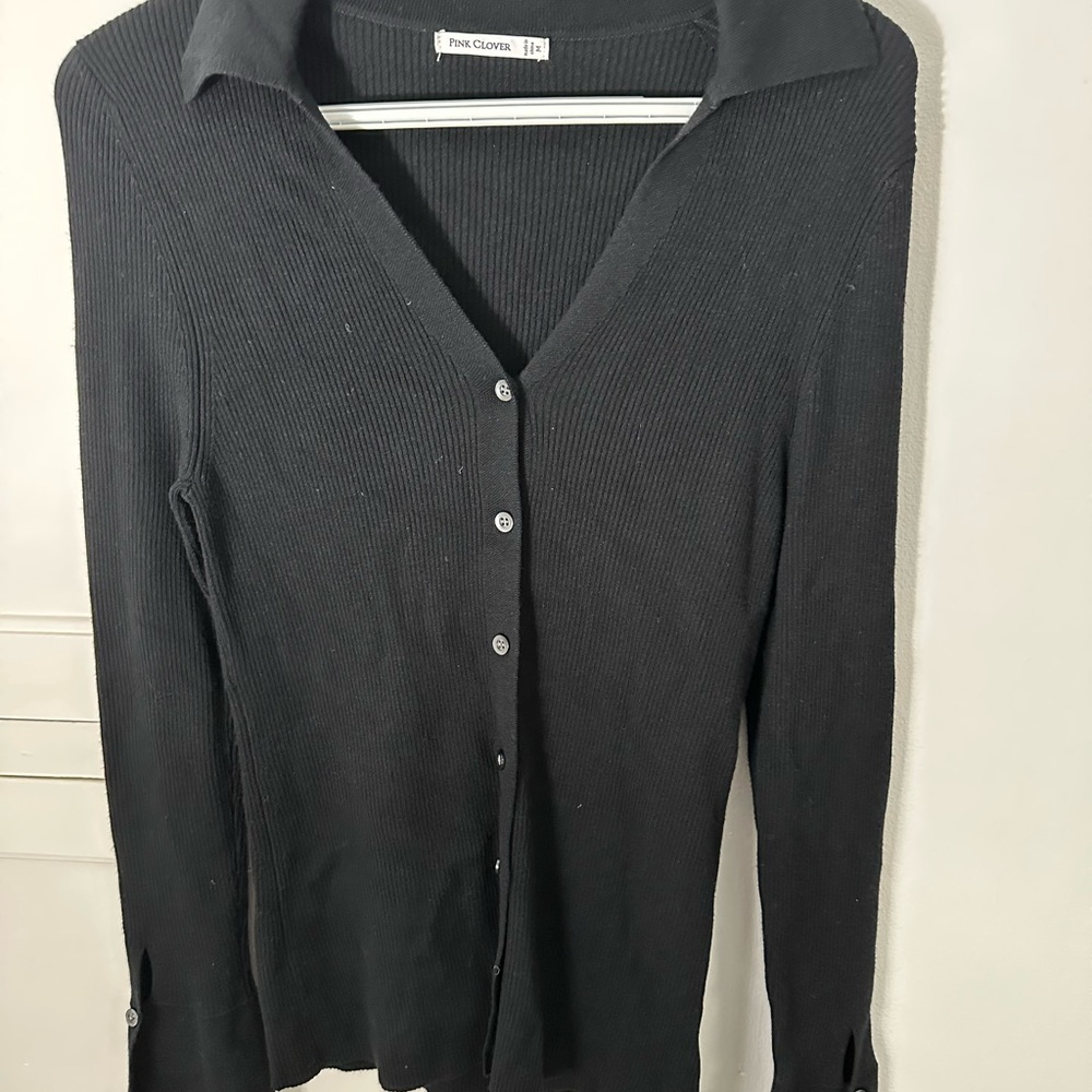 Pink Clover Black Button Down Shirt